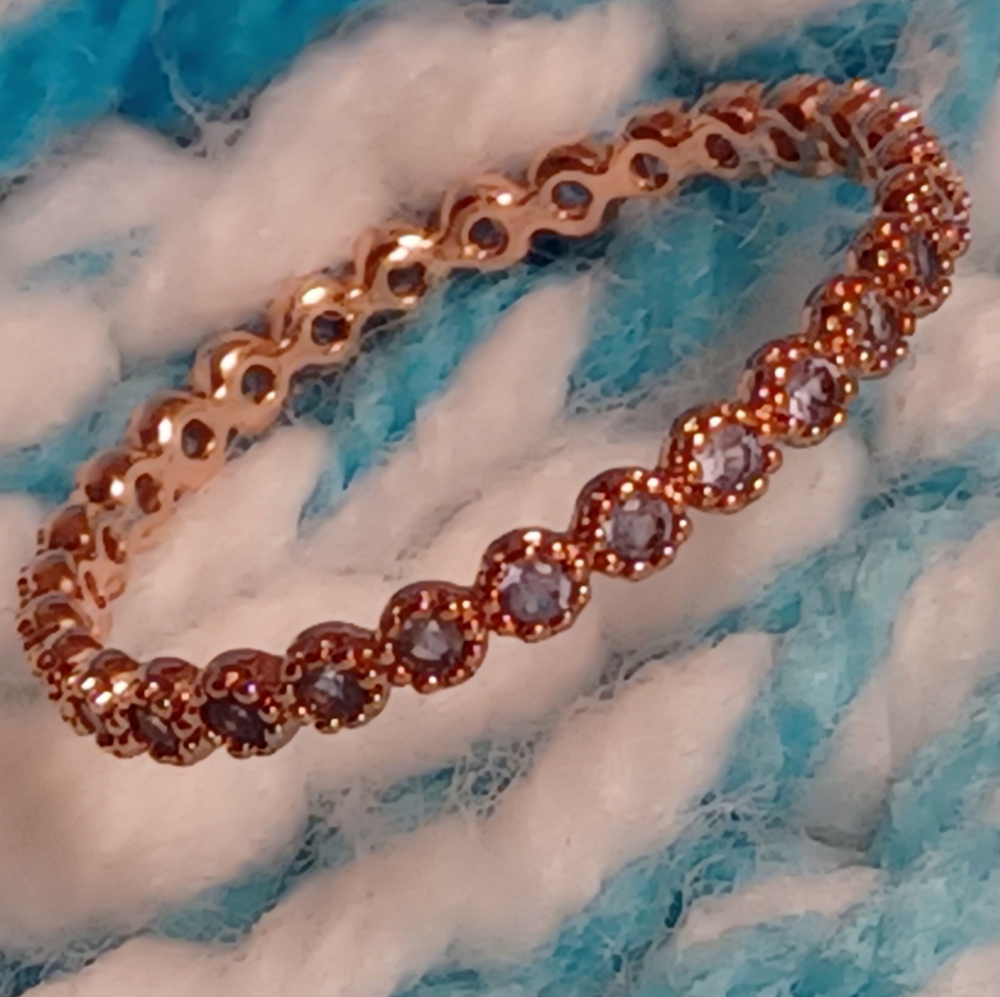 Aquamarine Eternity Ring Band 💙 18k Rose Gold ((( GORGEOUS )))